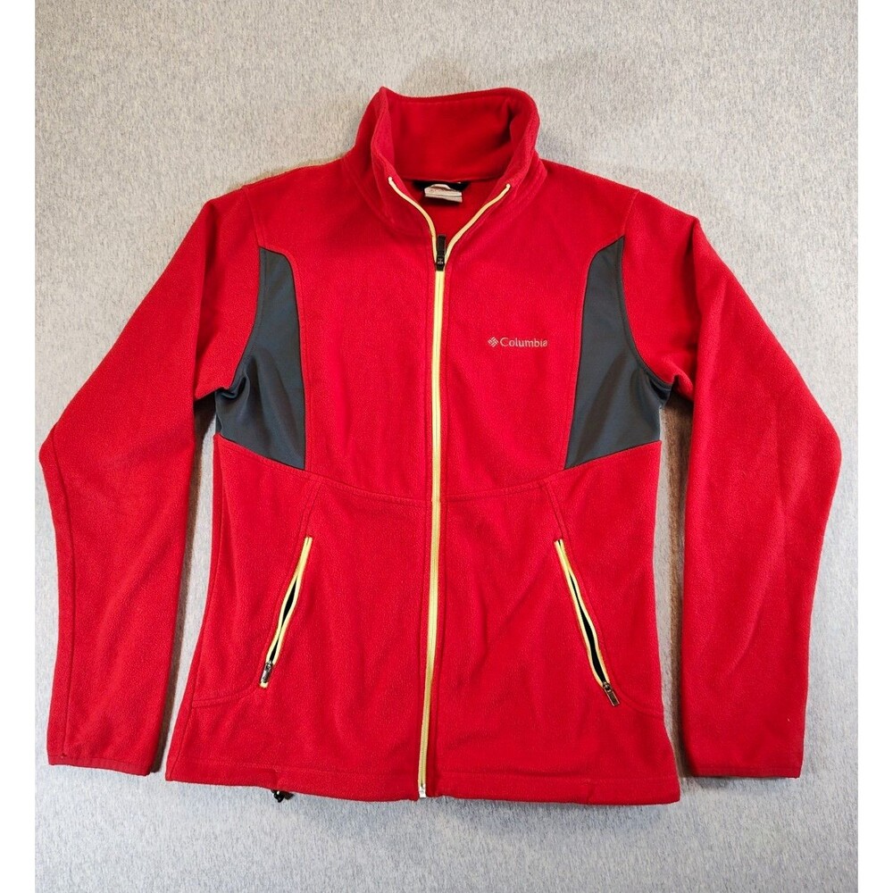 Columbia Men's L Red Full Zip Jacket Zipped Pockets Stand Collar Logo